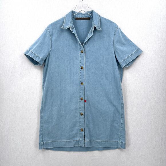 ENZA COSTA Soft Denim Shirt Dress Womens Small Light Blue Short Sleeve Button Up - Picture 4 of 14